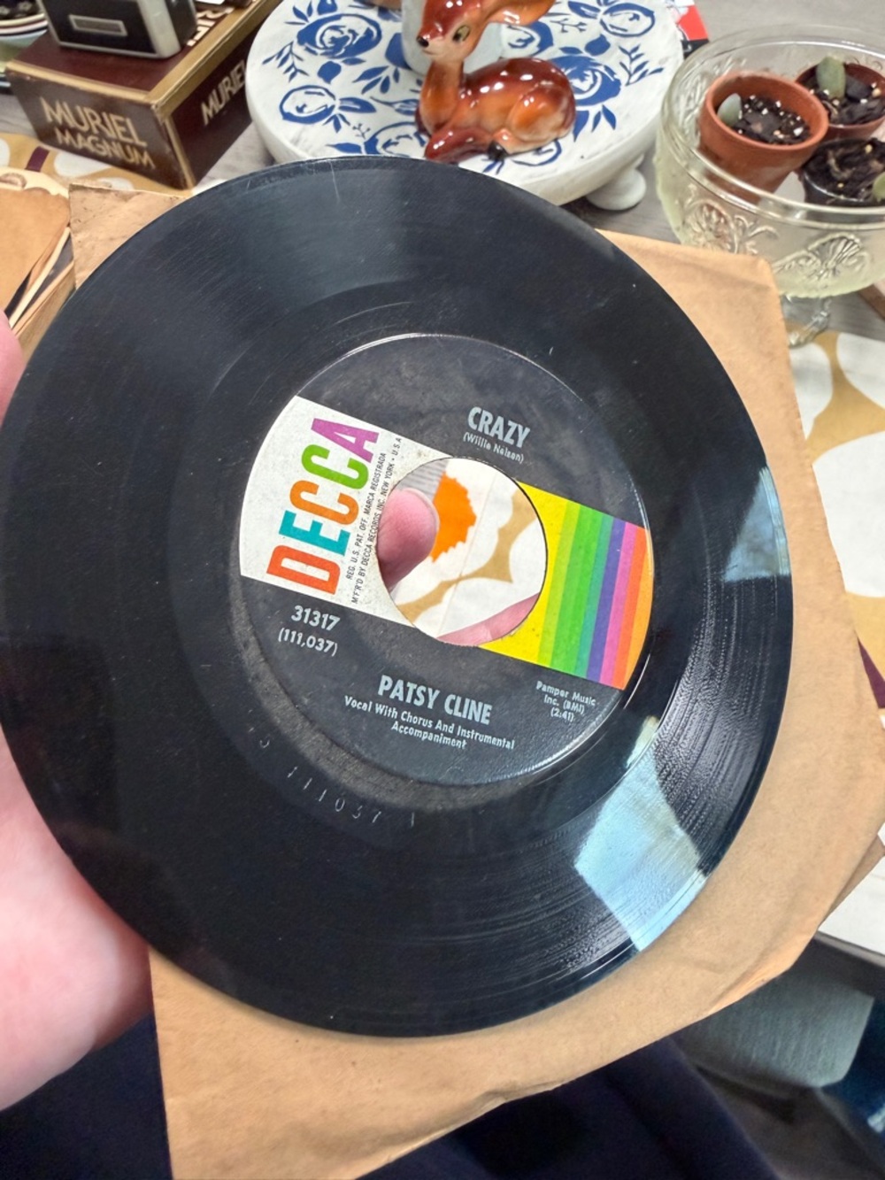 Vintage Patsy Cline CRAZY 45 RPM Vinyl Record with Colorful Label - Black